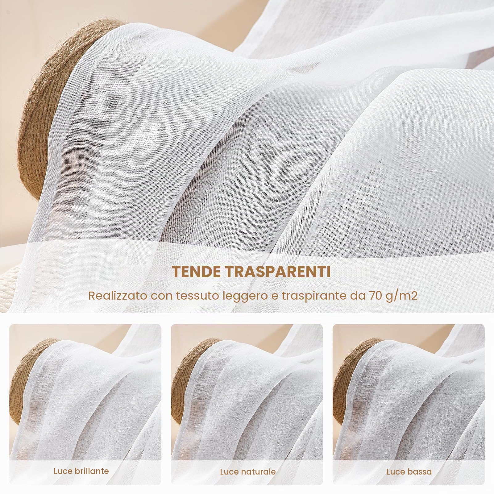 Topfinel Tenda bianca trasparente con passanti, 280 cm, extra lunga, con nastro arricciato, larghezza 300 cm, per cameretta dei bambini, camera da letto, 1 pezzo