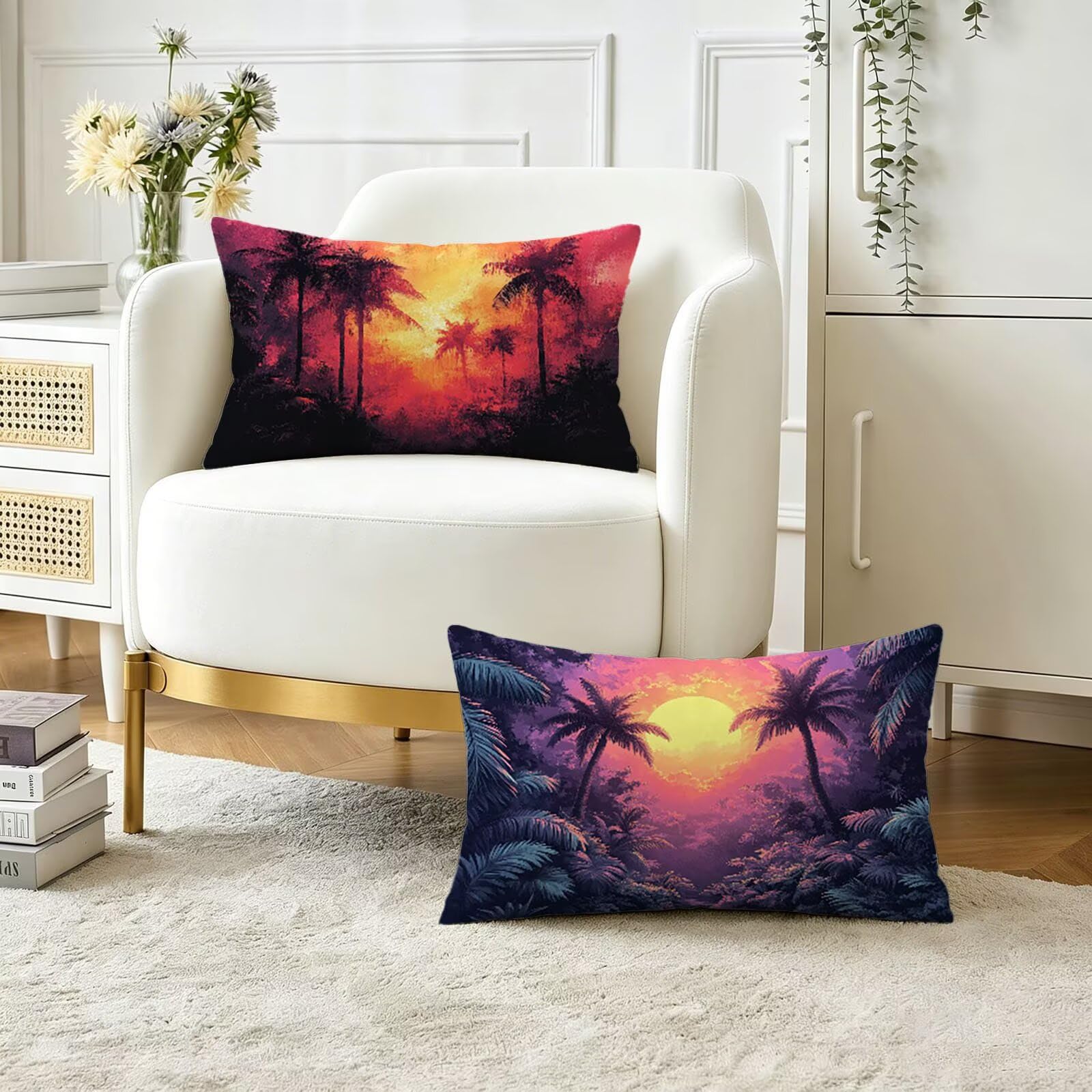 Housse Coussin 50x70 Lot de 2 Violet Impermeable en Velours pour Exterieur et Canape