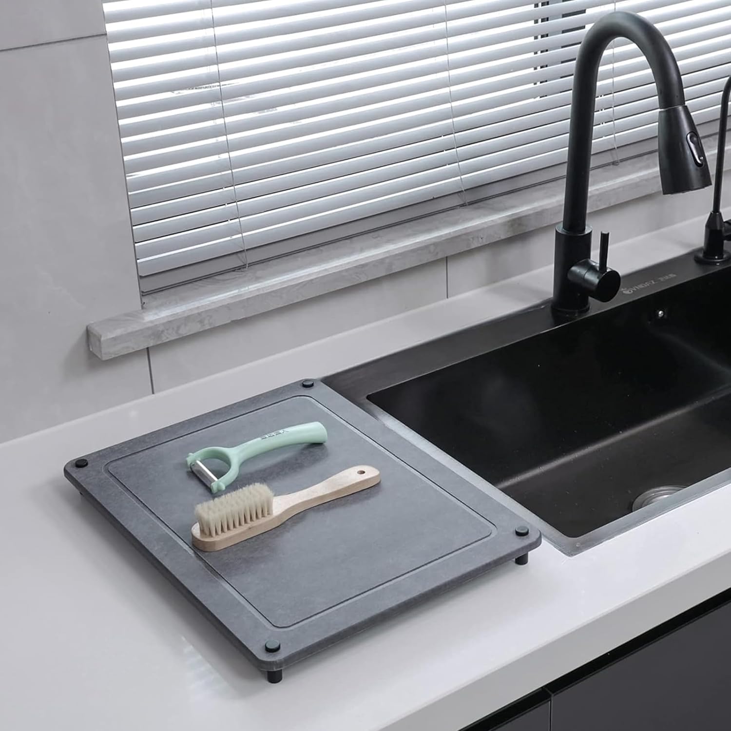 Bclever Water Absorbing Stone Dish Drying Stone Mats for Kitchen Counter, Quick Dry Diatomaceous Earth Sink Tray Mat for Dish Bottles Cups, Multi-Room Use Kitchen Bathroom Pet Feeder Mat, 15x11, Gray