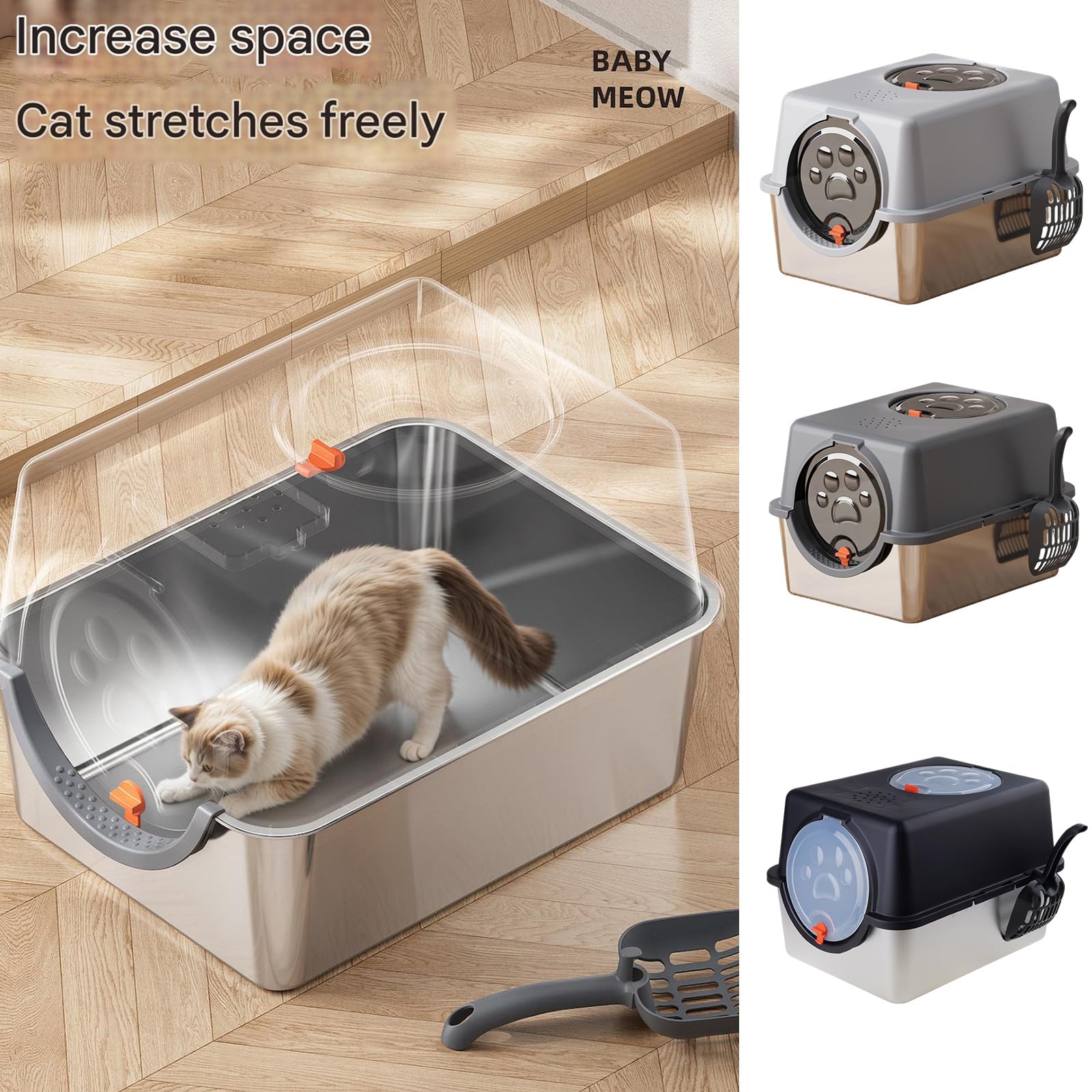 Contenitori per lettiera per gatti chiusi resistenti agli odori di grandi dimensioni, per appartamenti e case, tipo pesante per rifiuti di gatti