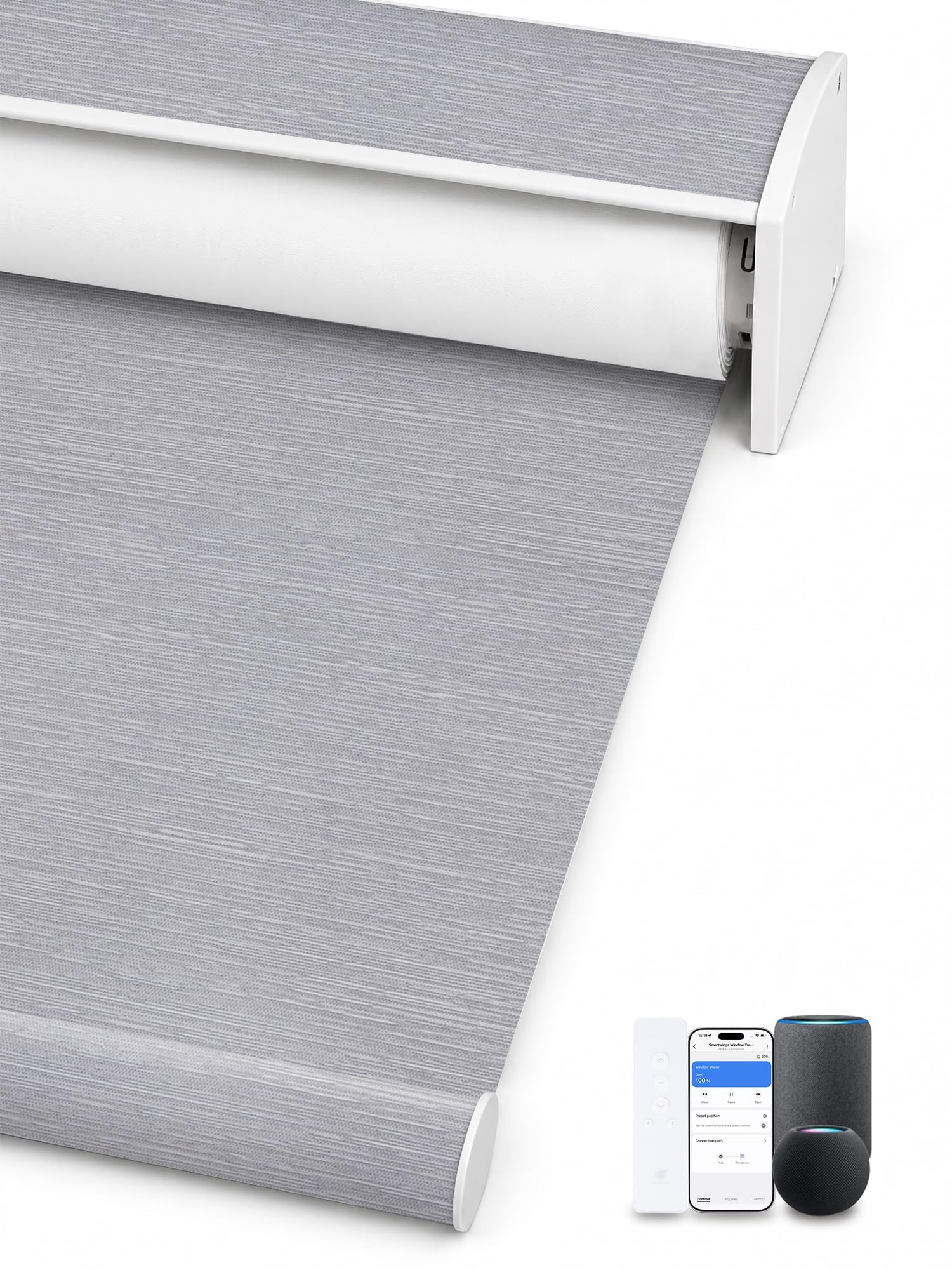 SmartWings Motorized Smart Roller Shades, 100% Blackout Essential Grey