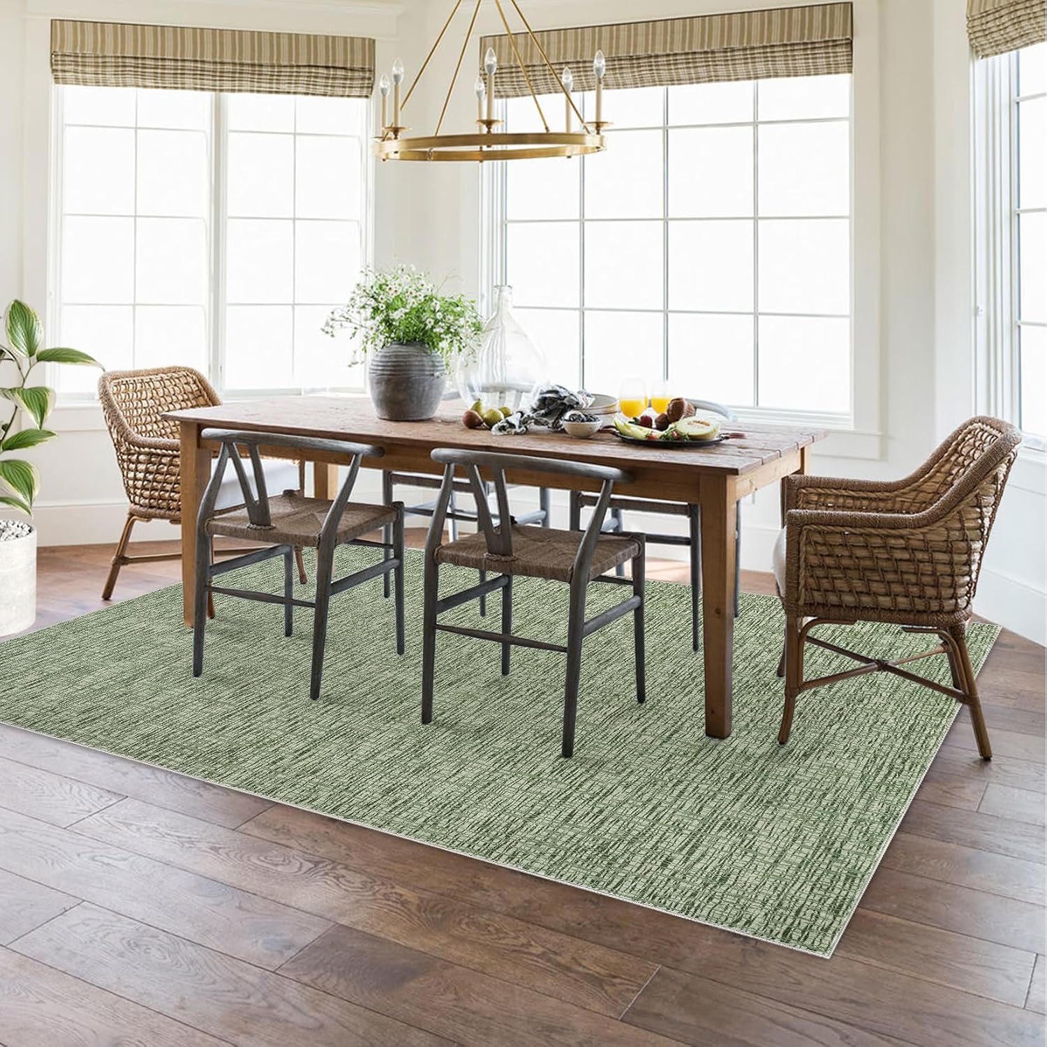 Condition photo showing New/Like New for area rugs 9'x12' for living room modern stripe style low pile non skid washable ultra-thin low pile carpets bedroom office green green 9' x 12' (square)