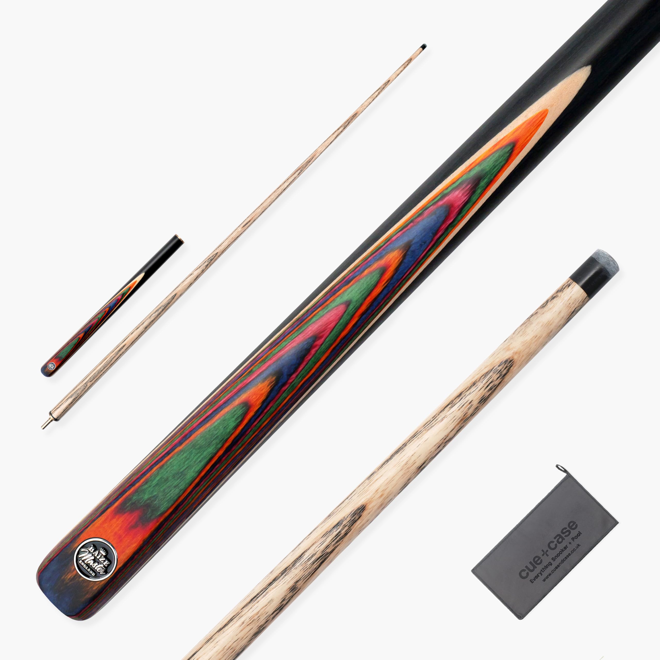BAIZE MASTER Crusher 57 Inch ¾ Joint English Pool Break Cue with Phenolic Ferrule, Ash Shaft and Ebony Style Butt - 11mm Tip – For Breaking Only – Free Microfibre Cue Towel (Prism)