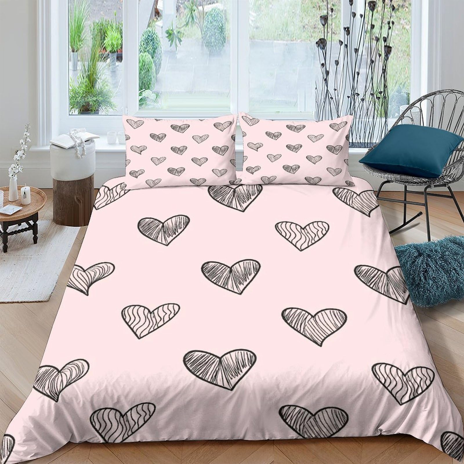 Ctjqhvkz Style-4 3D Printed Pink Heart Fitted Sheet Microfiber Soft Breathable Love Pattern Mattress Cover For Bedroom Decor Single（135X200cm）