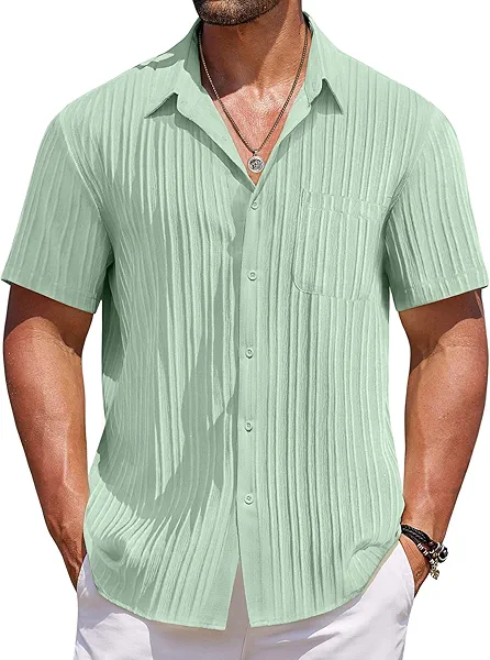 COOFANDY Mens Casual Button Down Shirts Short Sleeve Textured Shirt Summer Beach Shirts for Men