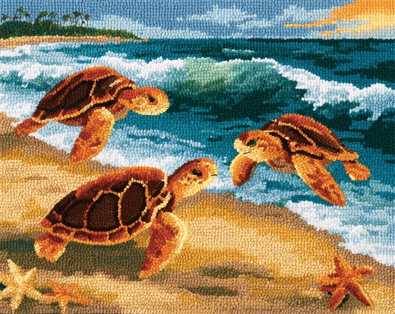 FWRTYCB Latch Hook Kits Rug Sea Turtles on the Beach