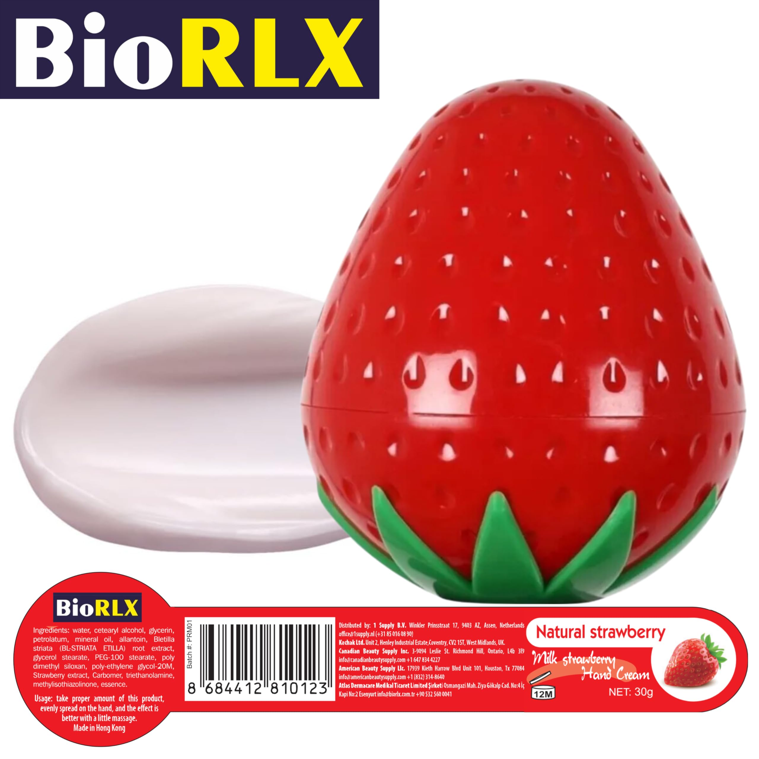 BioRLX Strawberry Milk Cream – Idratante mani idratante, leggero, idratante per mani e uomini, 30 g