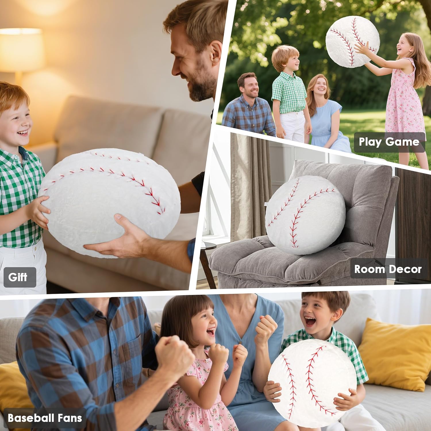 Wepop 18in Fluffy Baseball Pillow, Soft Baseball Pillows, Sports Ball Pillow Stuffed Plush Toy Room Decoration and Gifts for Kids, Boys, Girls, Baseball Fans
