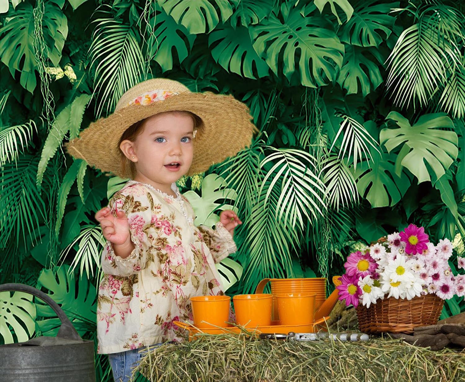 3x2m Fotohintergrund Dschungel Grün Tropischer Regenwald Palmenblätter Pflanze Fotografie Hintergrund im Freien Kinder Erwachsene Familie Party Dekorationen Banner Fotostudio Requisiten