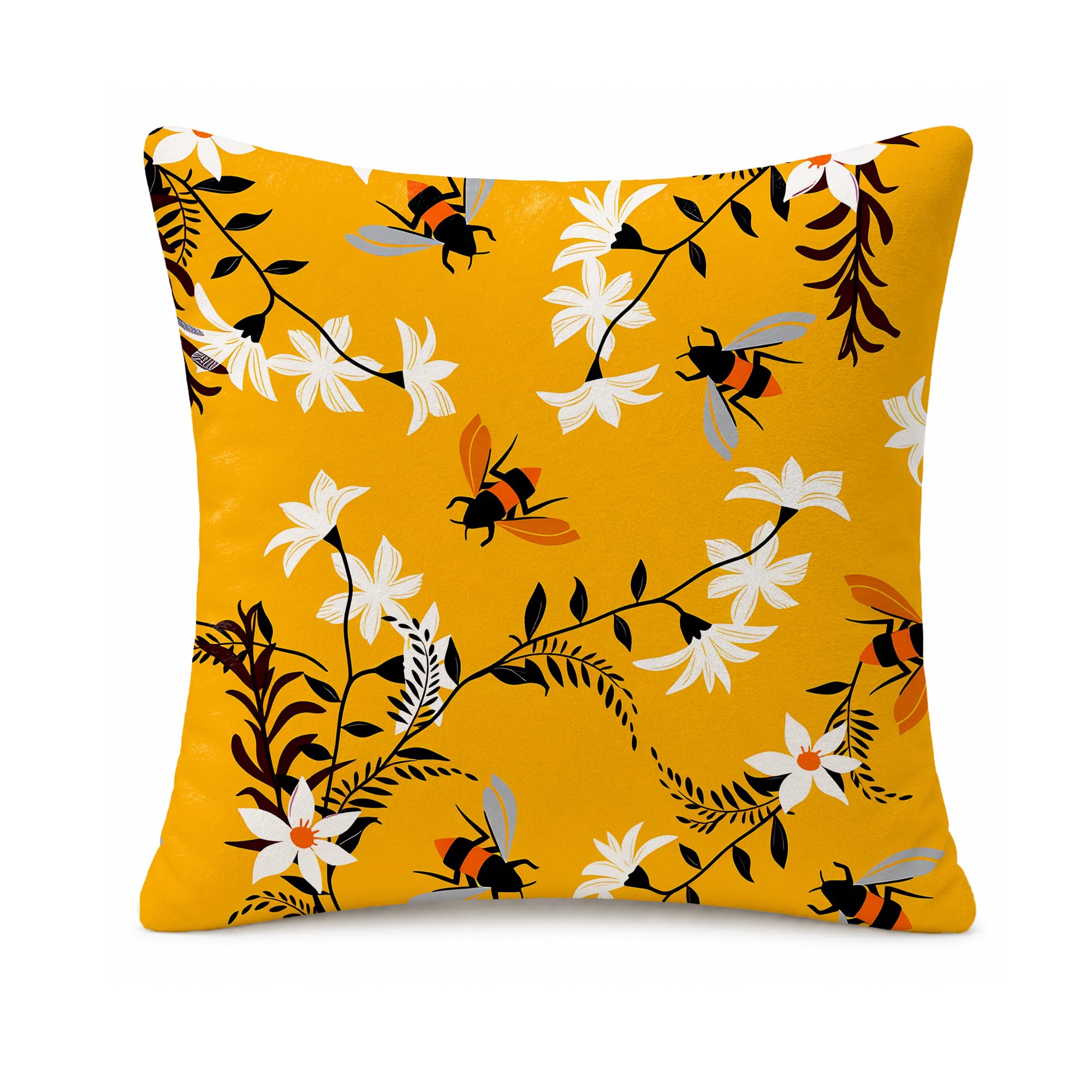 LASLEN 1 Pack Bee and Flowers Cushion Covers,45 x 45 cm Decorative Pillowcase,Soft & Comfortable with Hidden Zipper