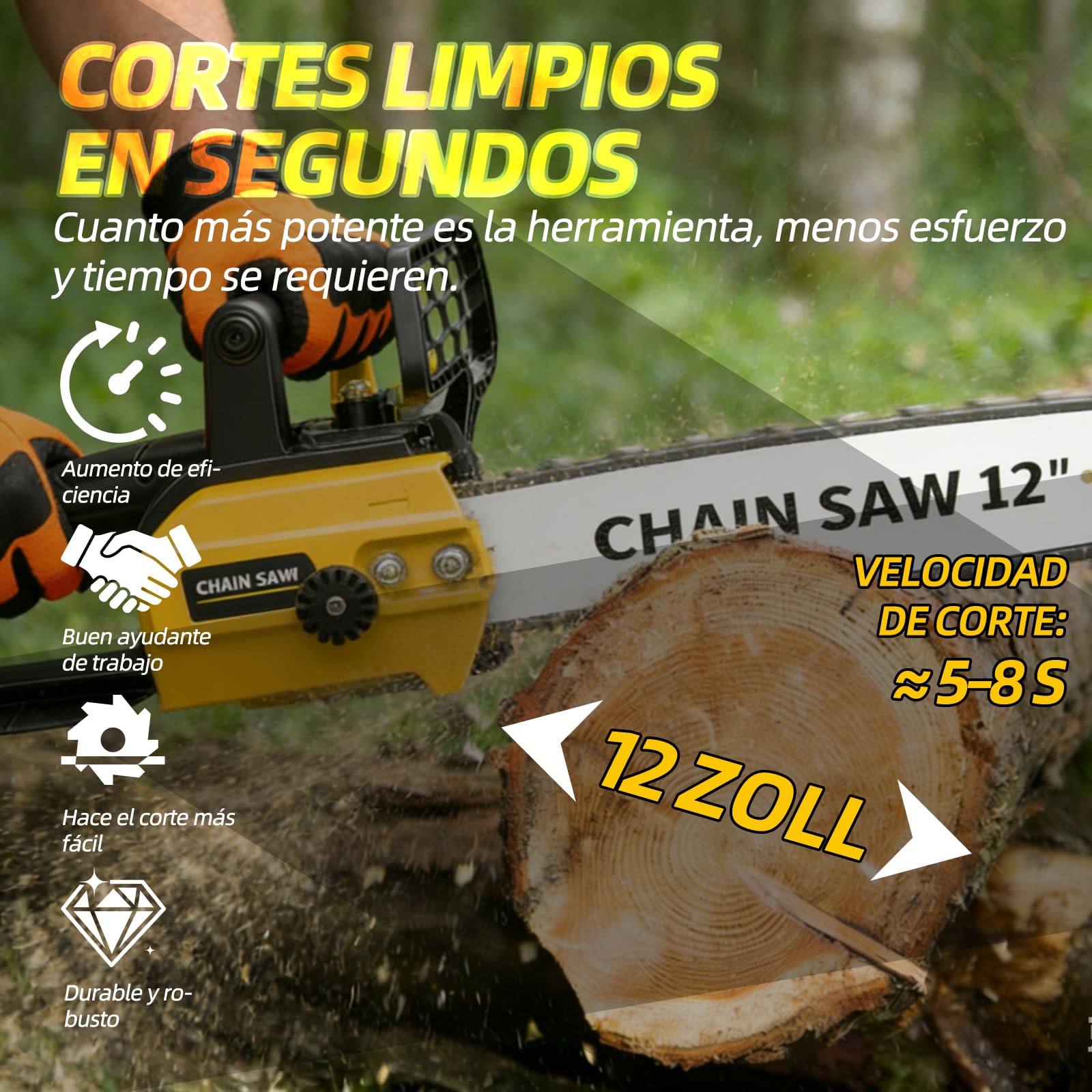 Motosierra a batería 12 pulgadas, motor 1800W sin escobillas, 2x4000mAh, lubricación auto, seguridad – sierra profesional para árboles con maletín, para madera y jardín