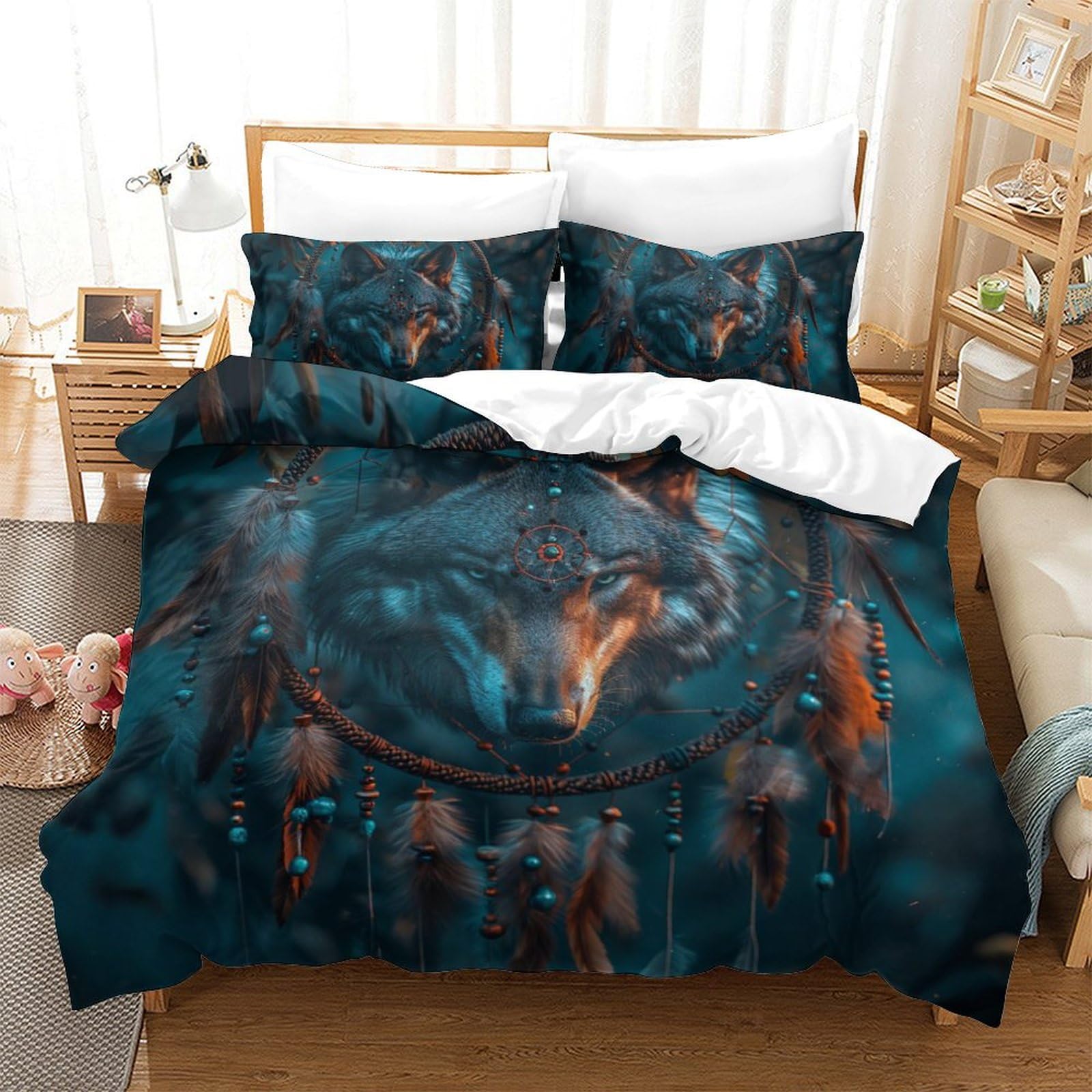 Housse de couette loup 3D pour créer une ambiance nature sauvage dans la chambre des ados