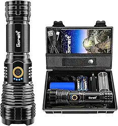 Lanterna Led Recarregavel 10000 Lumens, Goreit Lanterna Tatica Militar Super Potente XHP70.2, Lanterna a Pilha Lanterna De Choque Defesa Pessoal USB Para Acampamento Caminhada Pesca EmergêNcia