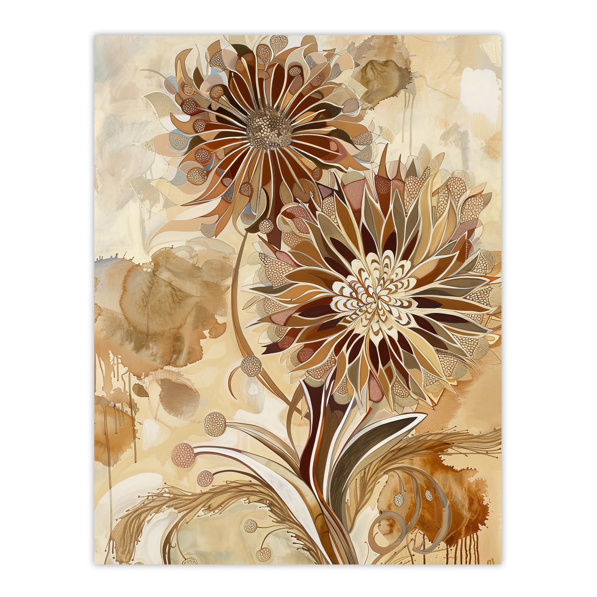 Artery8 Abstract Earthy Wildflowers Floral Mandala Wall Art Print - W18" x H24"