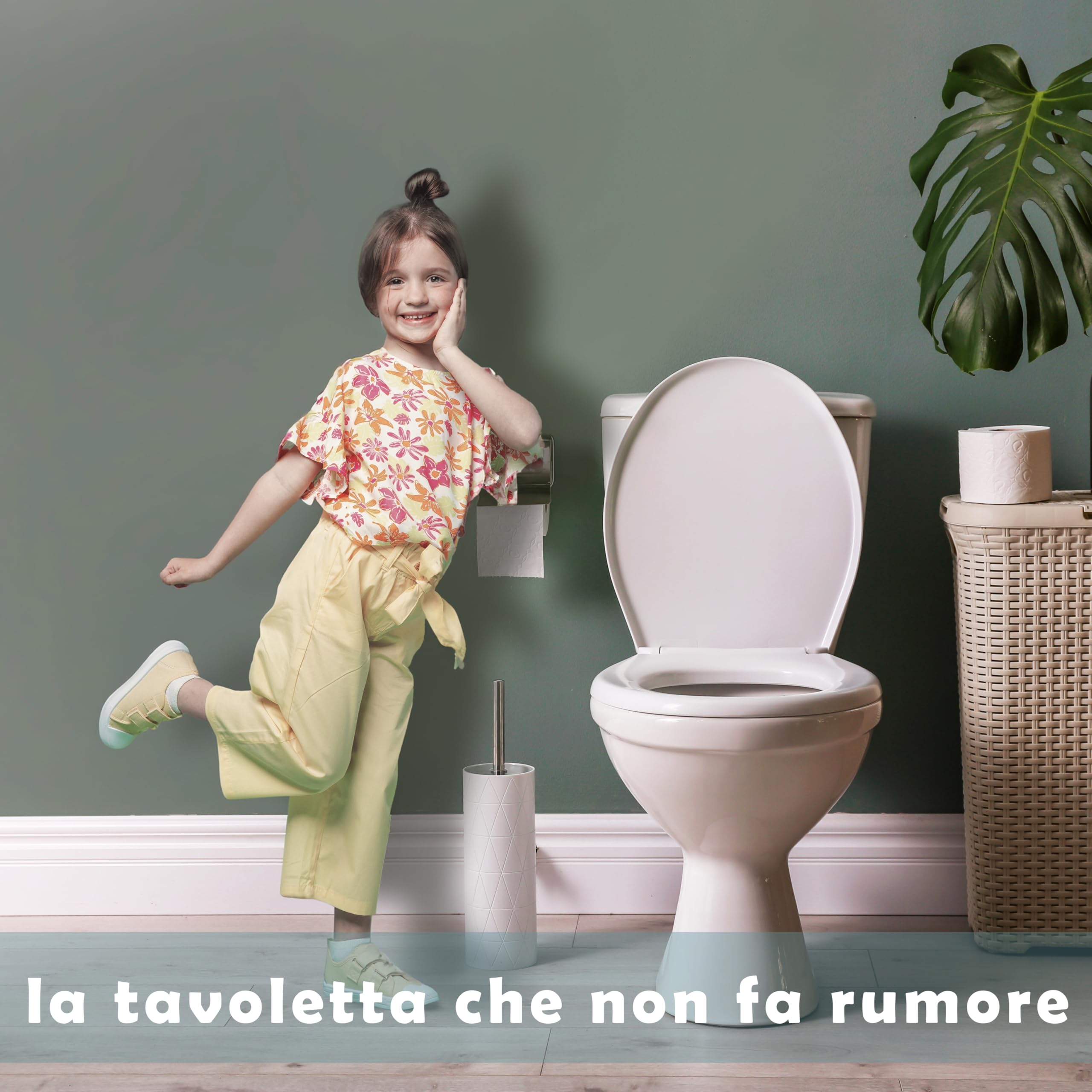 HAND Copriwater Universale in Legno Ovale con Cerniere Cromate Antiruggine – Tavoletta WC Universale Resistente e Facile da Installare – Sedile WC Universale per Bagno (Ideal)