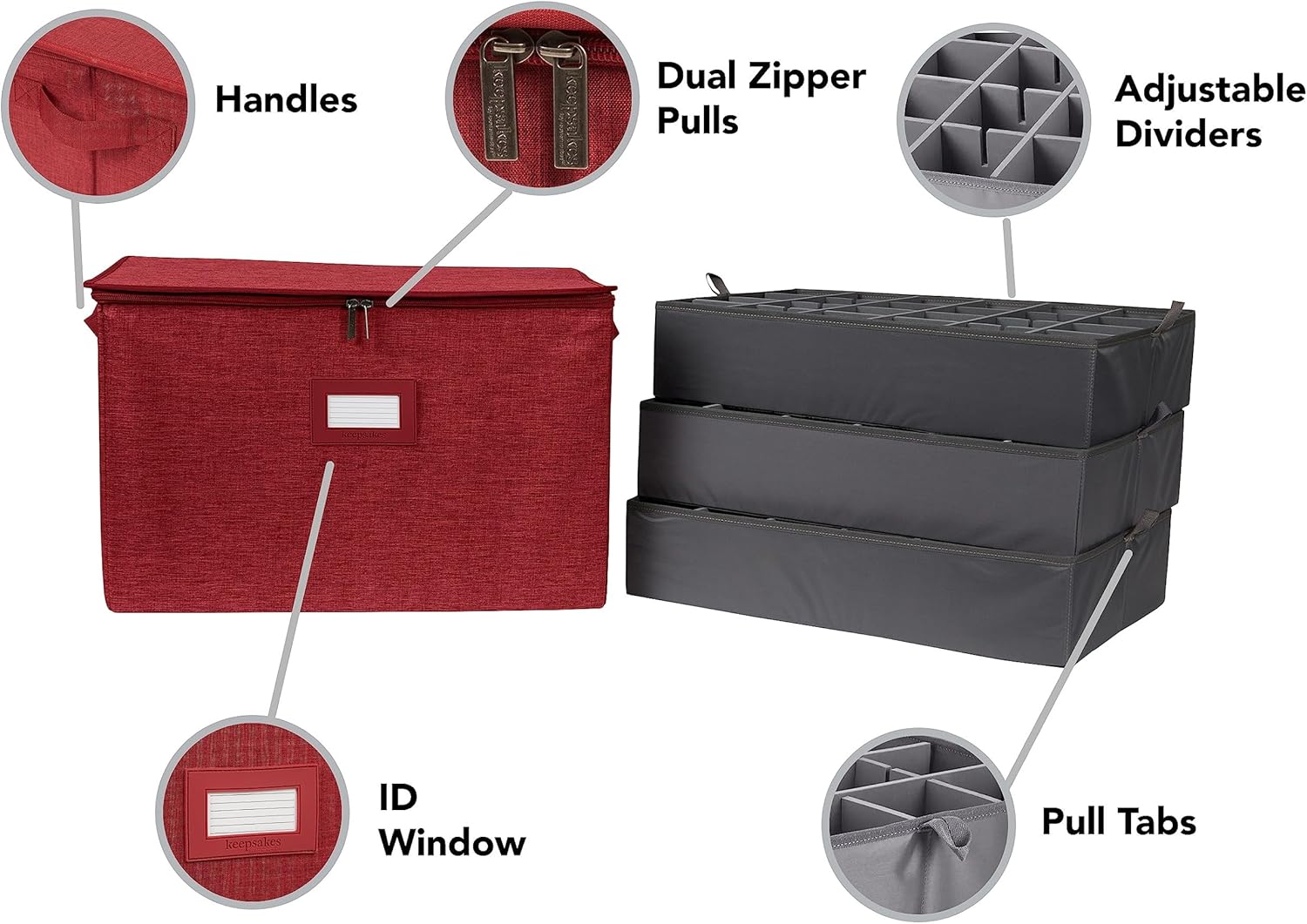 Covermates Cup and Mug Storage Box with FlexGrid Dividers, Stackable Organizer for Coffee Mugs & China Cups, Heavy-Duty Polyester, Zipper Closure, Handles & ID Windo, Red Heather