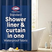 Clorox 2-in-1 Shower Curtain Liner Blue 72x72, Weighted Magnets, Water-Resistant Polyester Fabric, Machine Washable Bathroom Essential