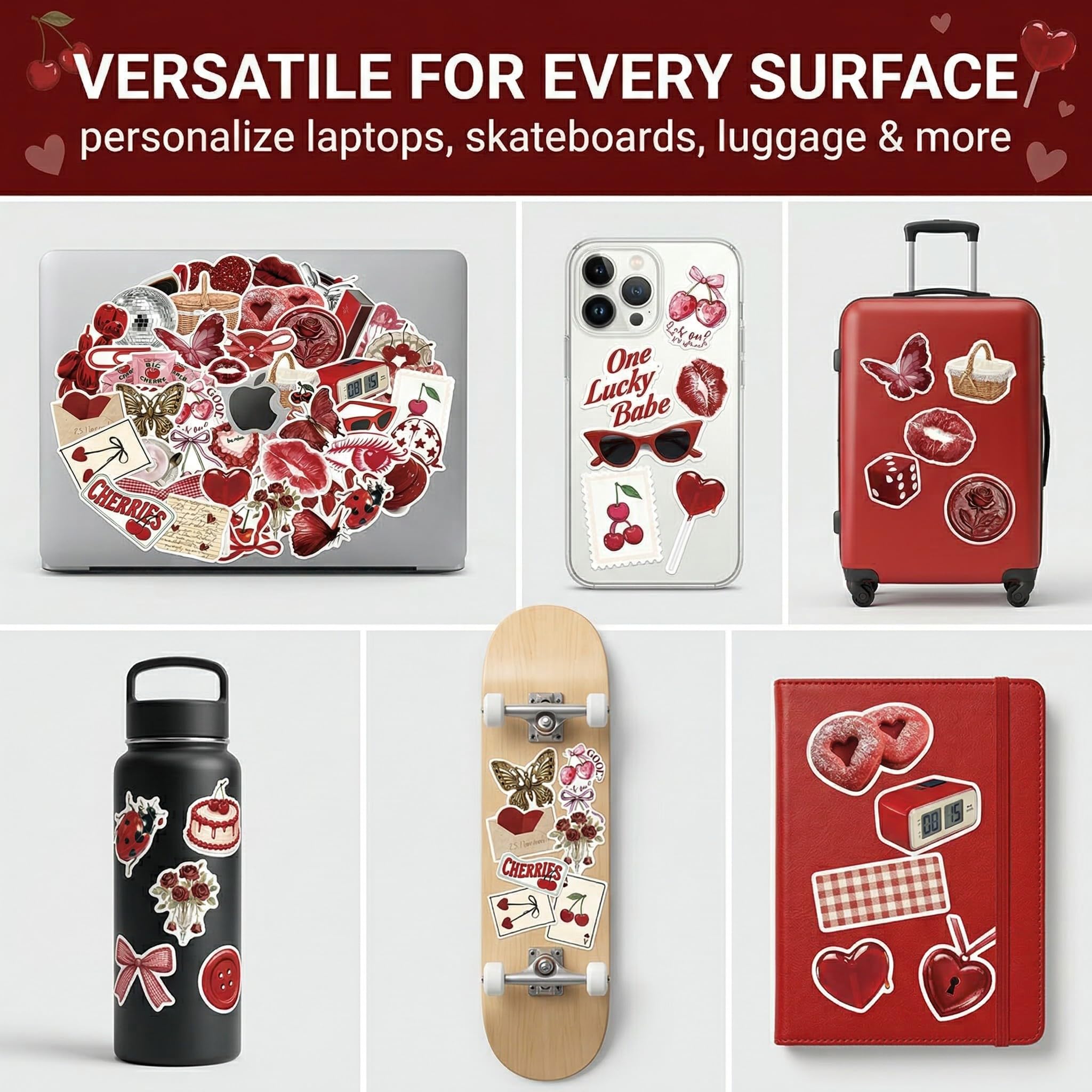 50 Pezzi Y2K adesivi stickers aesthetic eleganti adesivi per computer portatili bottiglie d'acqua moto e altro ancora design hip hop e graffiti per bambini e adulti（Rosso）