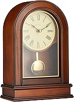 Bulova B7467 Hardwick Mantel Clock - Walnut Finish Hardwood Case, Roman Numerals, Brass Pendulum for Elegant Home Office Decor