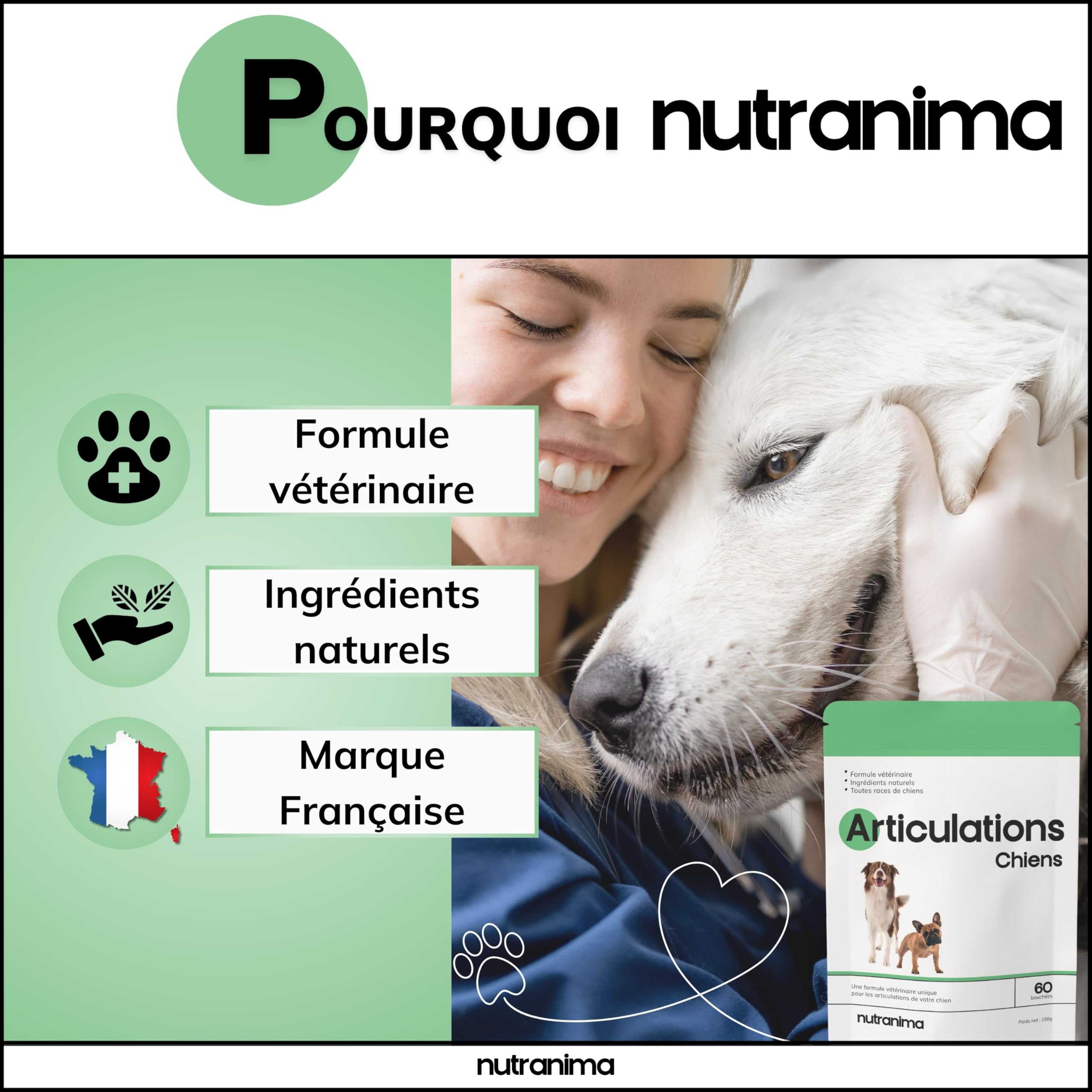 Articulations Chien | Complément Mobilité & Arthrose | 60 Friandises Naturelles | Anti-inflammatoire, Collagène | Chiot, Tous âges & Races | Formule Vétérinaire - Marque Française