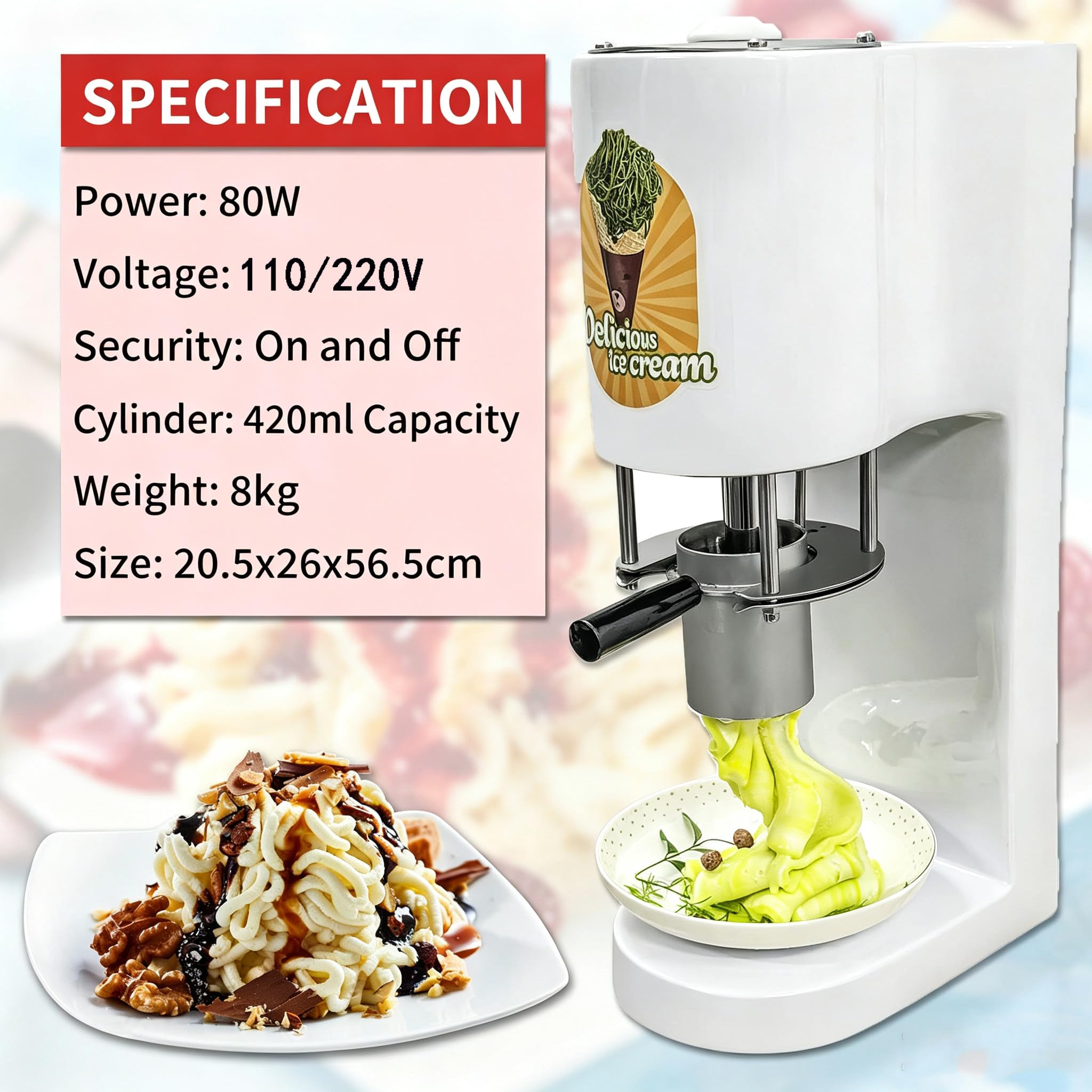 Gelatiera Spaghetti 30 L/H per Uso Professionale Red