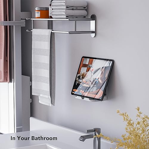 Miniatura 5 de pzoz Soporte de pared para teléfono celular para tomacorriente, soporte plegable para teléfono celular para espejo, baño, estante de ducha,