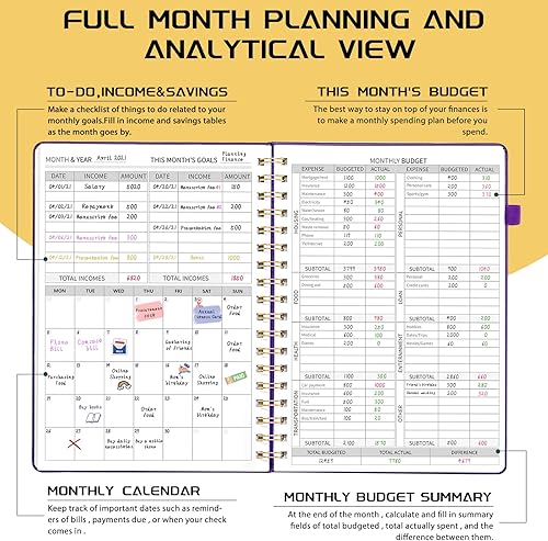 Miniatura 4 de Planificador de presupuesto, organizador mensual de facturas de 7 x 10 pulgadas con bolsillos, planificador de finanzas sin fecha con cuaderno de