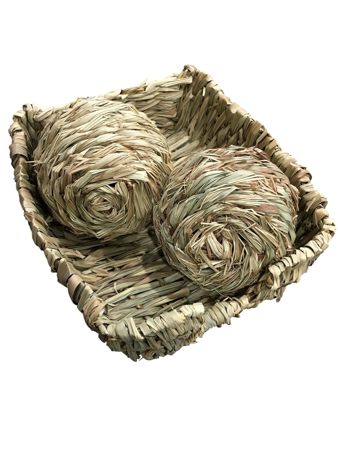 Peter's Woven Grass Pet Bed and Toys (Woven Grass Bed with 2 Play Balls)