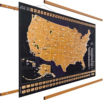 Travelization 24" Magnetic Poster Hanger Frame + 24x17 Scratch Off Map of the United States National Parks Deluxe Edition