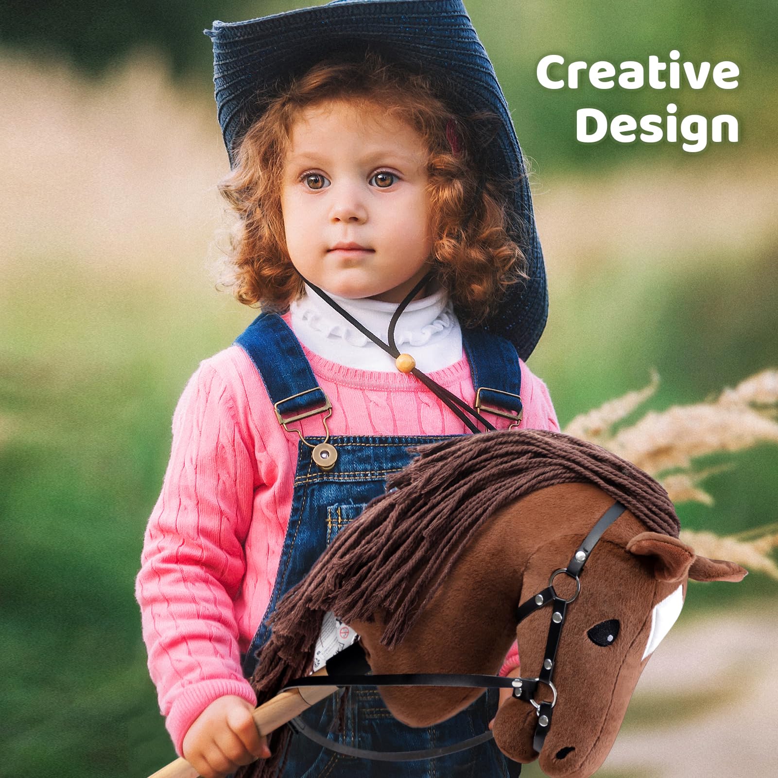 BEJOY Steckenpferd Spielzeug Pferd, Hobby Horse Holzpferd Plüschpferd zum Reiten für Kinder mit Halfter und Trense, Dunkelbraun