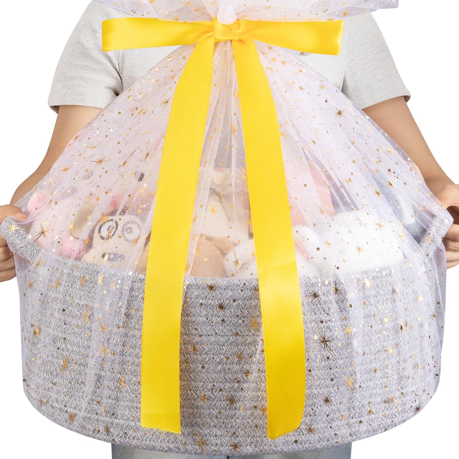 OIAHOMY Large Gift Basket Empty 17" x 12.6" x 7", Storage Basket with Gift Bag, Ribbon and Glitter Tulle for DIY Anytime, Toy Storage for Kids, Dogs