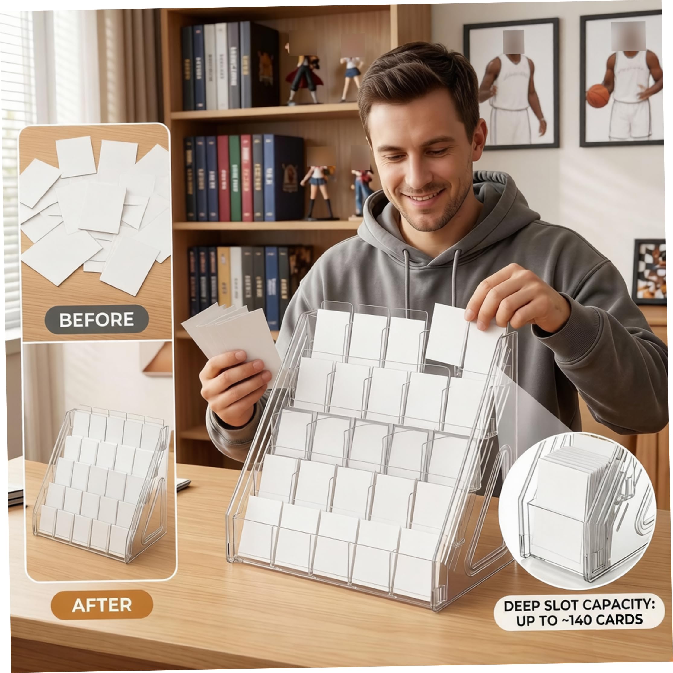 Espositore verticale per carte graduate in plastica trasparente a 5 livelli – Espositore per carte collezionabili per da gioco sportive, baseball, basket