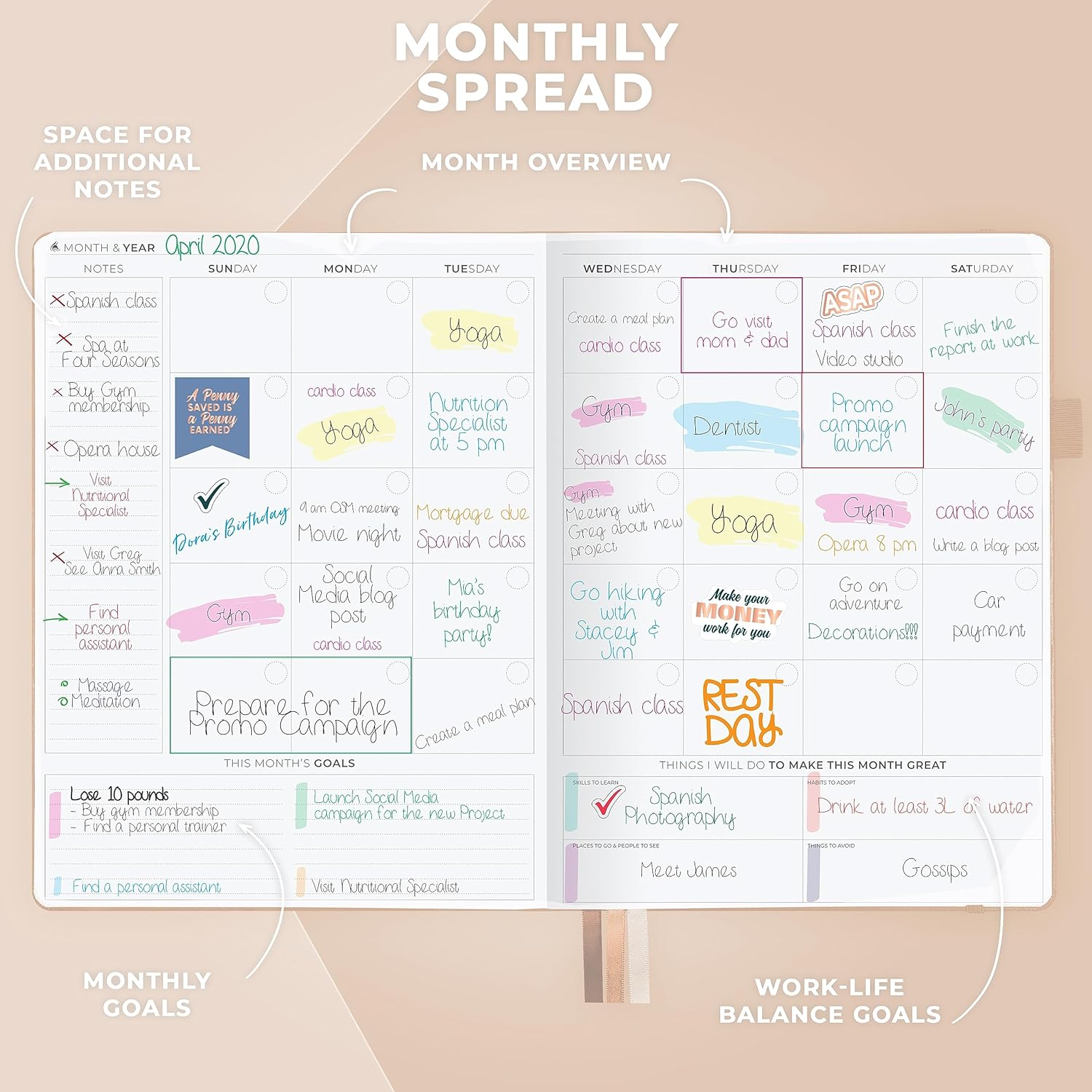 Clever Fox Planner PRO Schedule – Undated Weekly & Monthly Life Planner with Time Slots, Appointment Book & Daily Organizer, A4 (Seashell)
