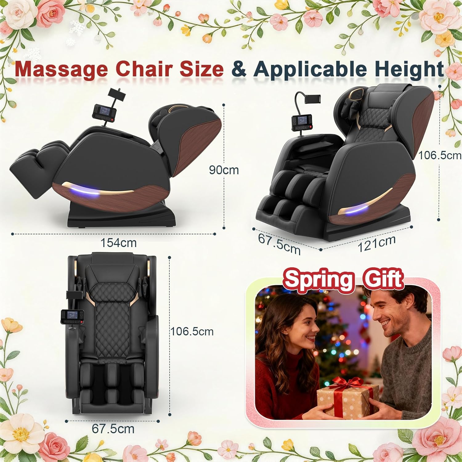 2026 Massage Chair, Massage Chairs Full Body and Recliner with 10 Fixed Points, Zero Gravity, Wood Grain Leather, Foot Massage, Airbags, Lumbar Heating, Bluetooth and Control Screen (Elegant Black)