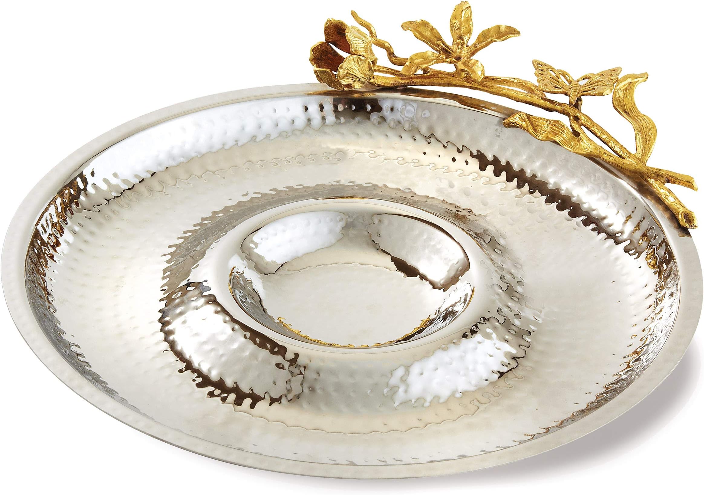 Elegance Butterfly Chip & Dip serving Tray, 12.5", Silver/Gold