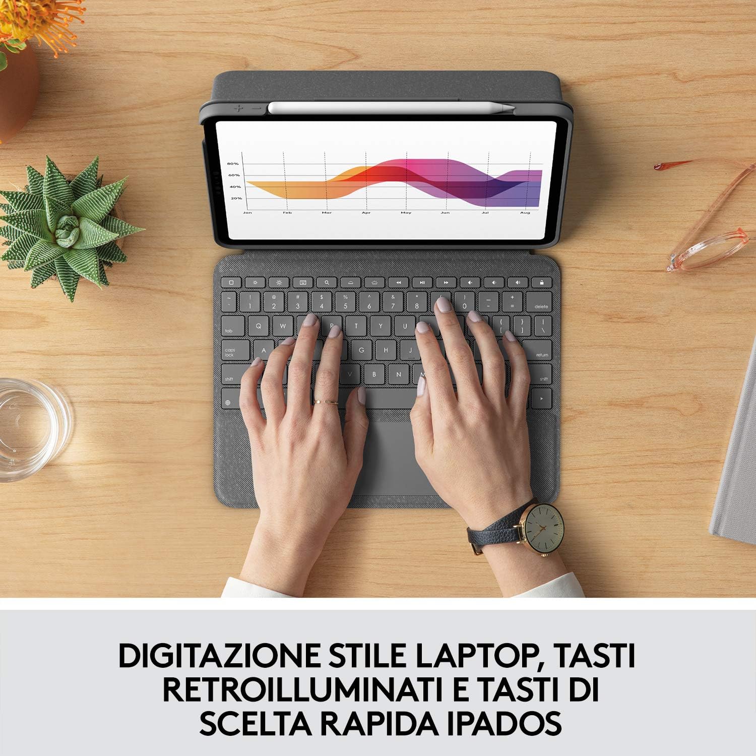 Logitech Folio Touch Custodia con tastiera per iPad dotata di trackpad e Smart Connector per iPad Air da 11 pollici (M2), iPad Air (4ª e 5ª generazione), Italiano QWERTY - Grigio 11" (M2) & 5th gen Folio Touch Grigio - Immagine 3