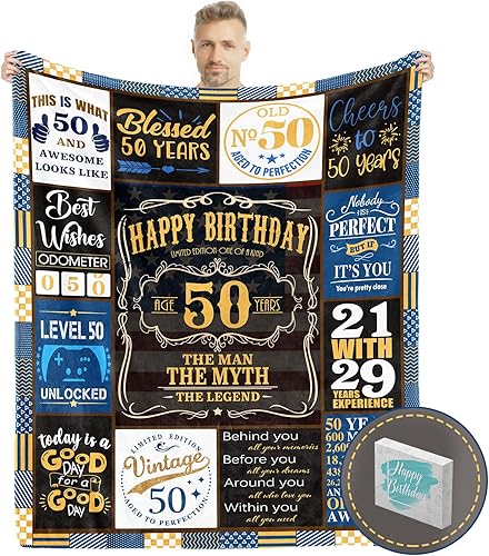 Regalos de 50 cumpleaños para hombres, regalos de cumpleaños 50 para hombres con caja de regalo, manta de regalo de cumpleaños 50, regalos de