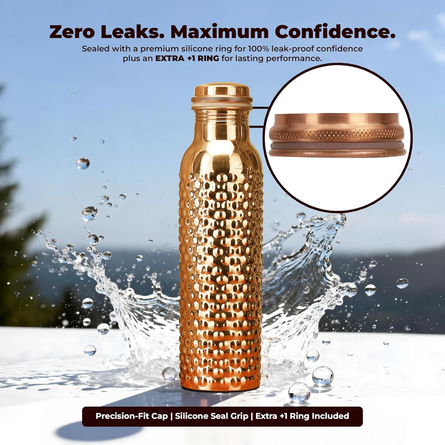 Pure Copper Water Bottle with Jute Carry Bag 34 Oz Copper Bottle for Drinking More Water Ayurvedic Gym, Yoga - 1000 ml (Natural Hammered Bottle) - Set Of 1