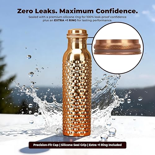 Miniatura 3 de Botella de agua de cobre de 34 onzas con bolsa de transporte de yute, botella de cobre puro para gimnasio, yoga, frasco de cobre ayurvédico o Tumblr