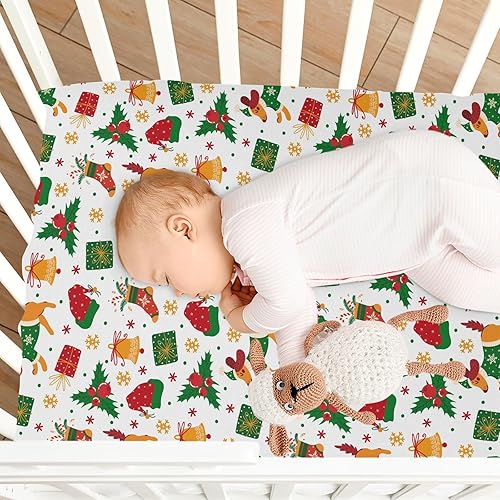 Miniatura 7 de Sábanas de cuna de Navidad de dibujos animados, sábanas ajustables elásticas para cuna para niños y niñas, sábana unisex acogedora para cuna de