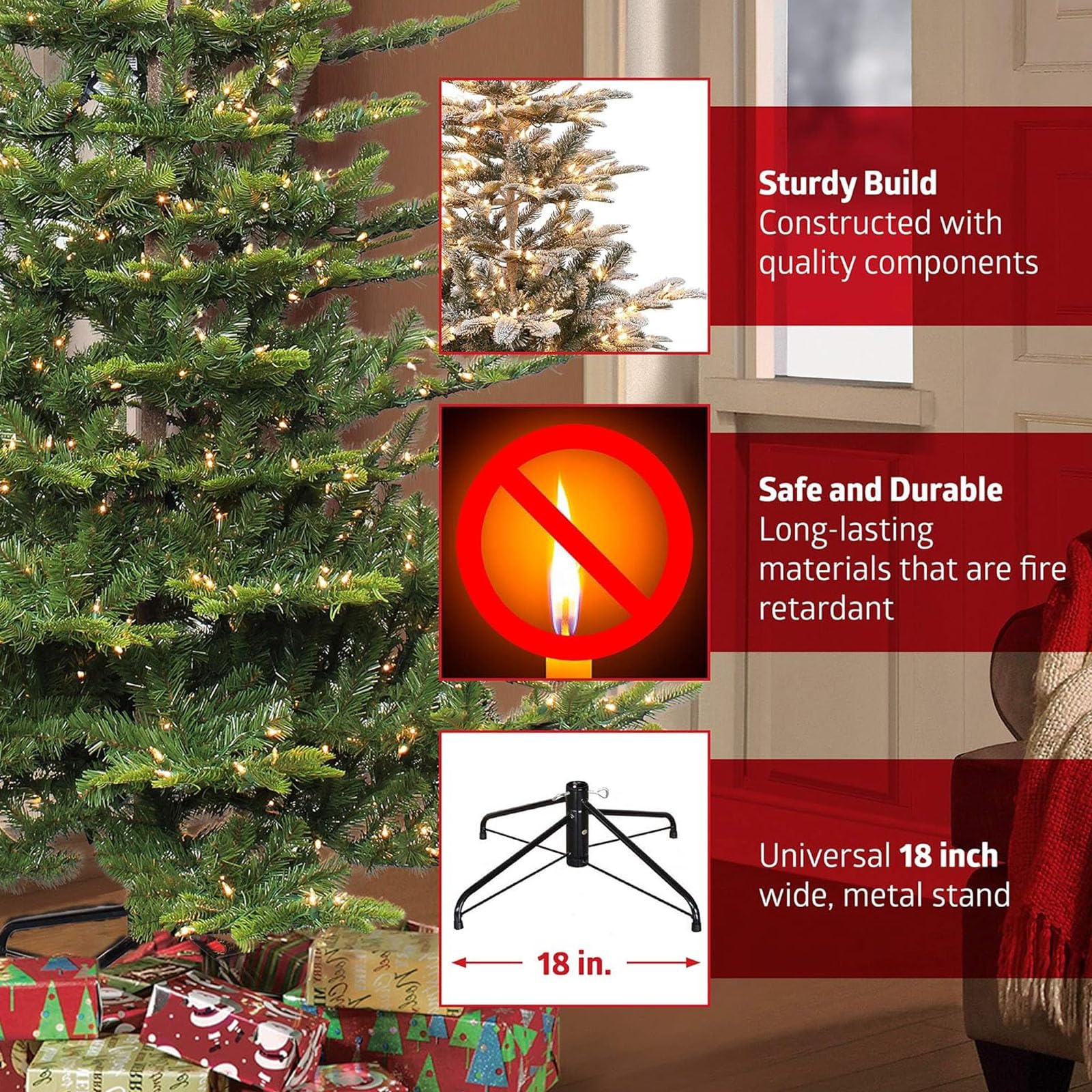 Árbol De Navidad Preiluminado De 7 Pies, Árbol De Navidad Artificial con Puntas De Ramas, Soporte De Metal Y Ramas con Bisagras, 5 Tamaños Disponibles, Fácil Montaje,S