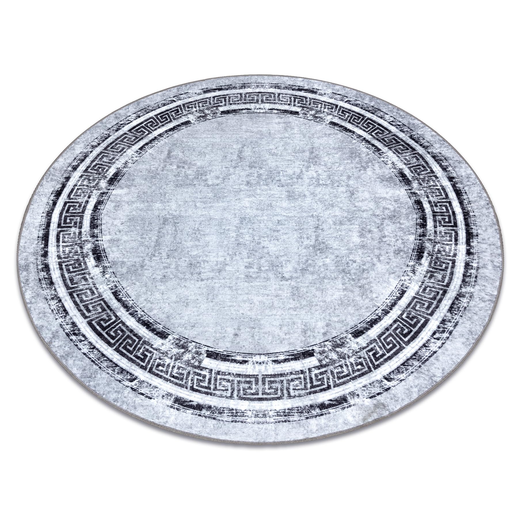 Tapis lavable Miro 51254.802 rugsx marbre grec noir et gris rond 80 cm