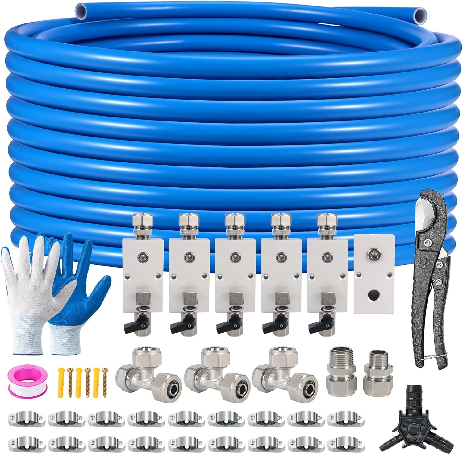 200FT ×1/2 Inch Shop Air Line Kit, Compressed Air Line Kit, Garage Rapid Air System, Air Compressor Hose Kit HDPE-Aluminum Piping Leak-Proof & Easy to Install 1/2"*200FT
