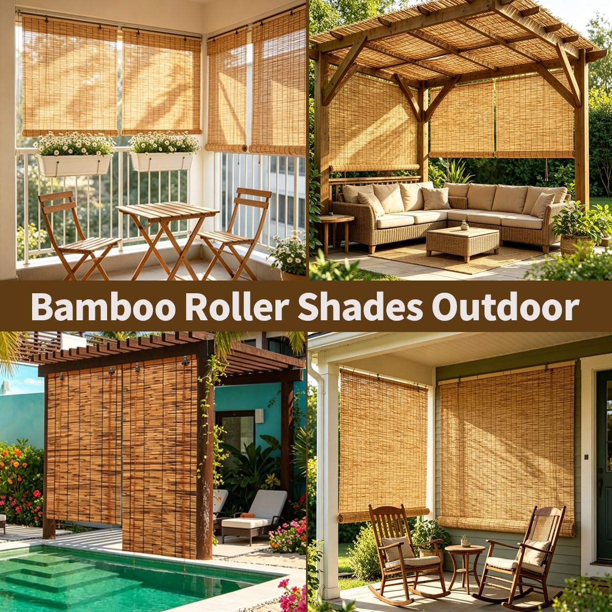 Tenda a Rullo da Esterno In Bambù Filtrante la Luce, Altezza 120 150 160 180 200 220 240 Cm, Tenda a Rullo Romana, Tende in Bambù per Finestre di Casa, Giardino e Veranda(W160cm x H240cm)