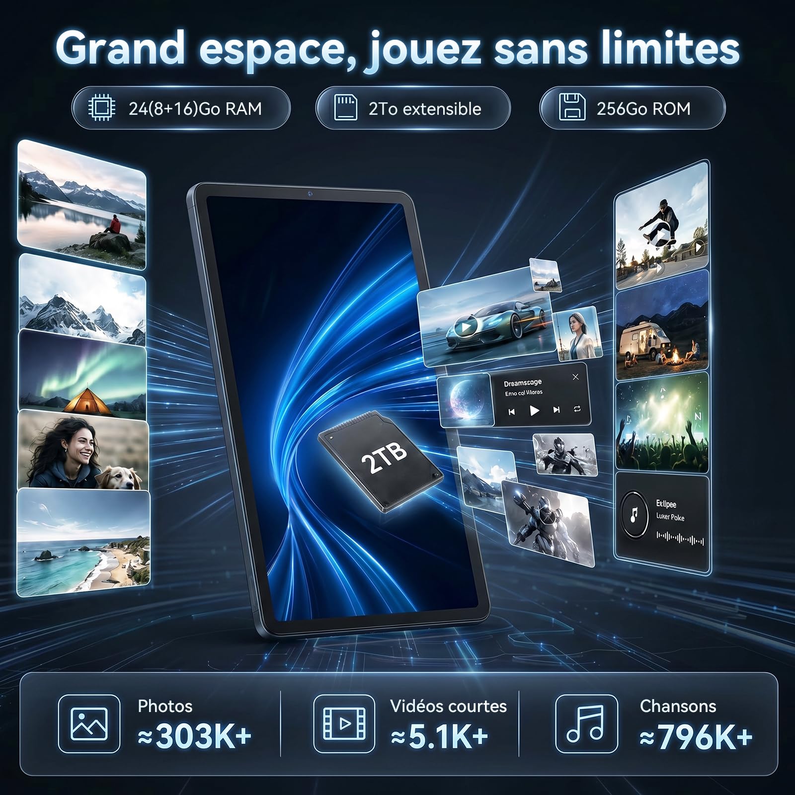 TABWEE Tablette avec Clavier, 24 Go+ 256 Go, Android 16, Octa-Core