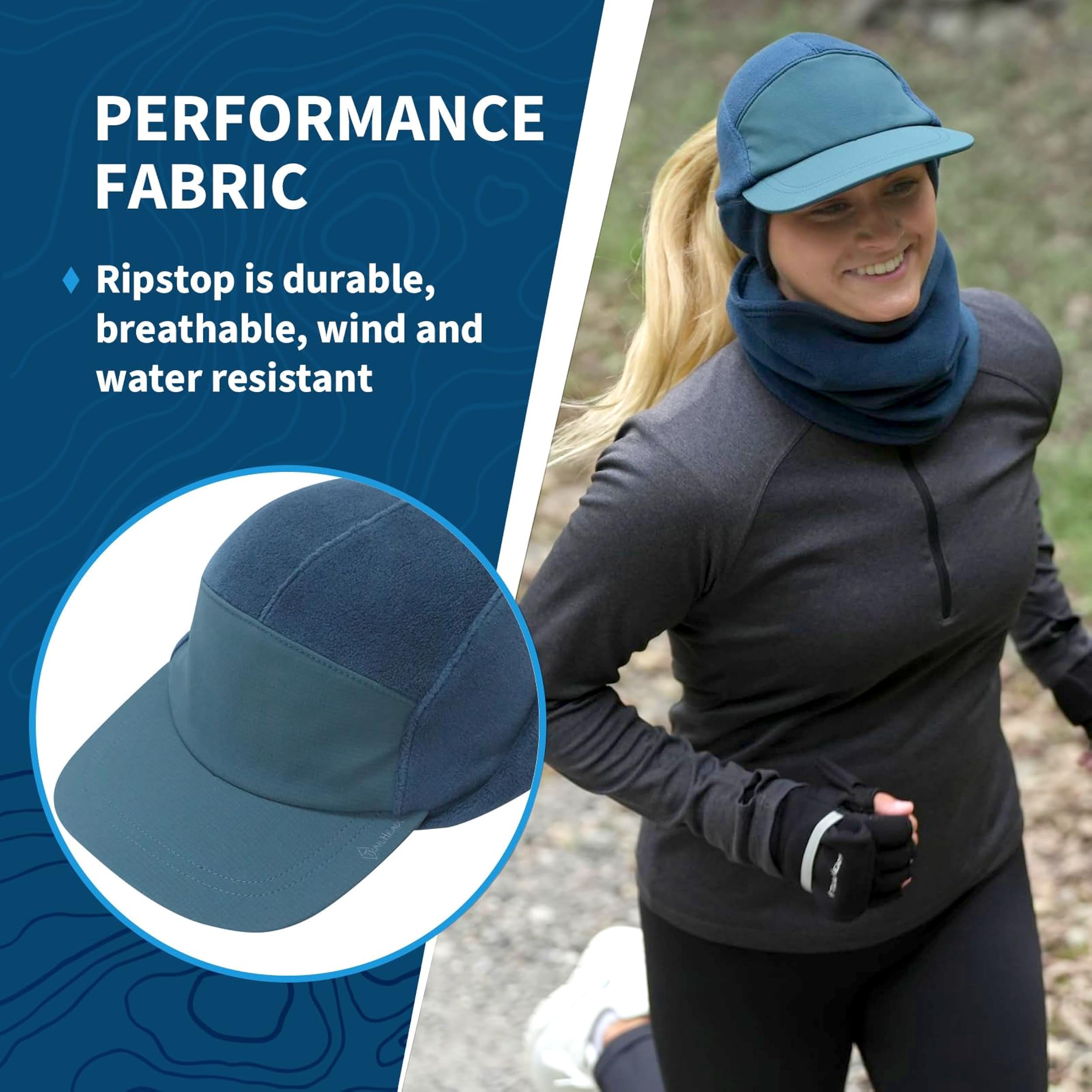 TrailHeads Gorro de cola de caballo, gorro de forro polar para mujer, gorro de invierno con visera, sombreros cálidos para mujer, sombrero de correr, golf de invierno