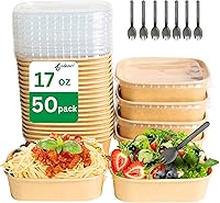 Vista 12 de Cuencos desechables de 25 onzas, 50 juegos de cuencos grandes de papel cuadrado de estraza, contenedor de alimentos desechable para preparación