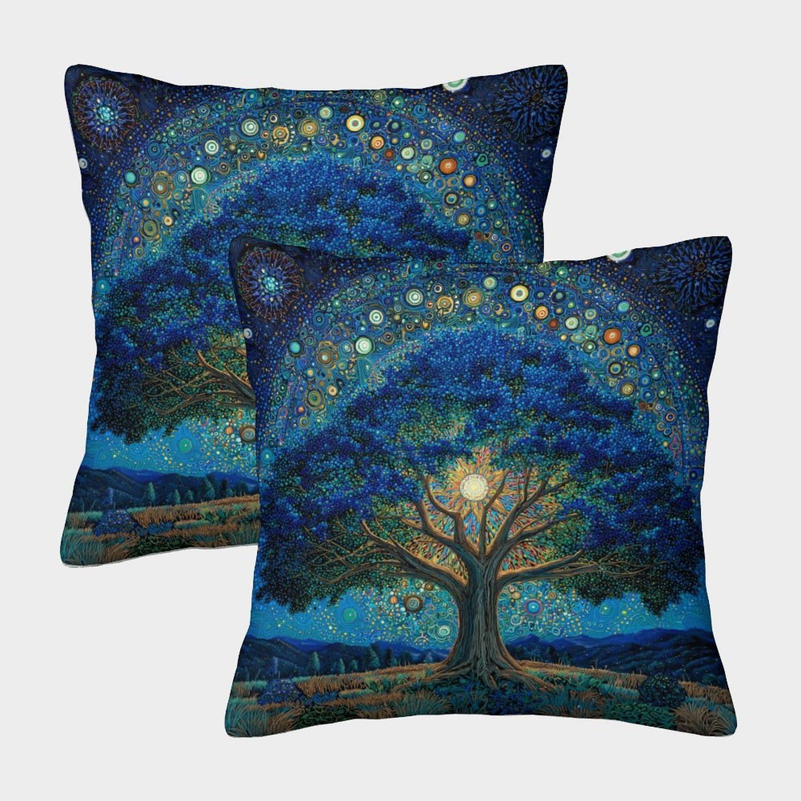 kaiyun 2 Pack A Brightly Colored Tree of Life in The Night Sky 3D Image Printed Single-sided Cushion Cover 40x40cm