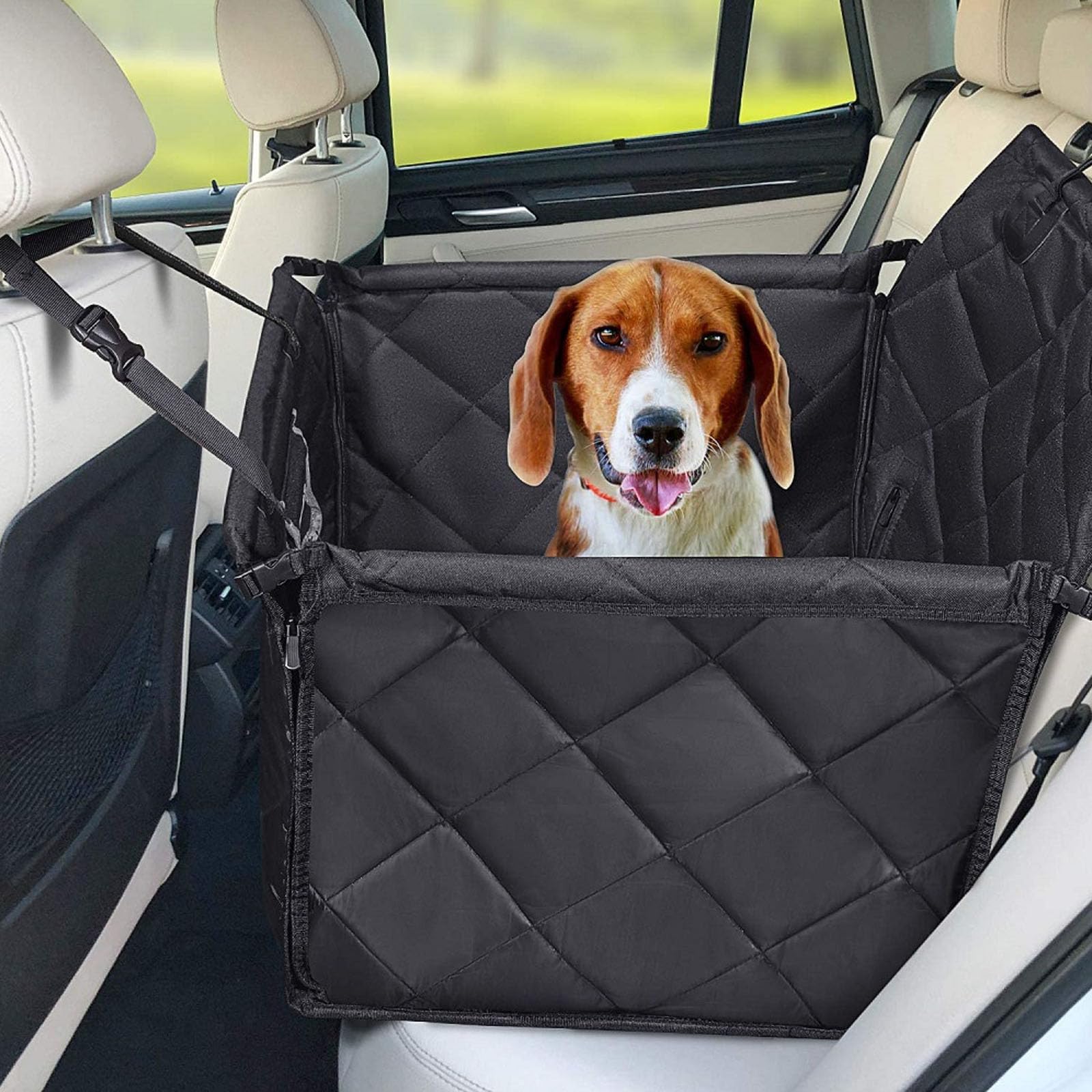 Asiento De Coche Para Perros - Asiento Elevador Impermeable Con Cinturón De Seguridad Para Cachorros, Funda De Asiento 2 En 1 Para Perros En El Coche, Asiento De Viaje Para Cachorros, Plegable