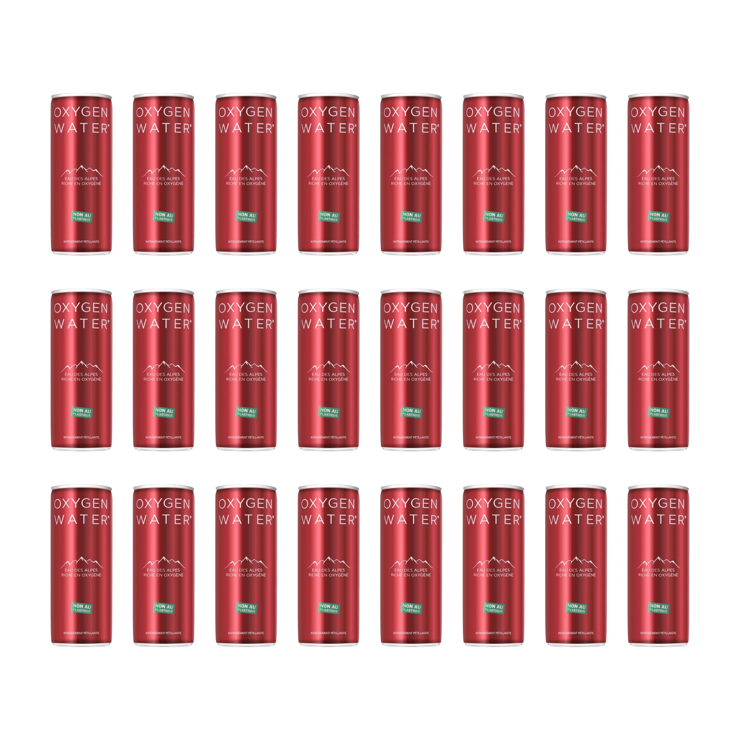 Oxygen Water - Natürliches Mineralwasser in der Dose – Sauerstoffreiches Alpenwasser – 100% natürlich – 24 Stück à 25 cl. (Funkelnd)